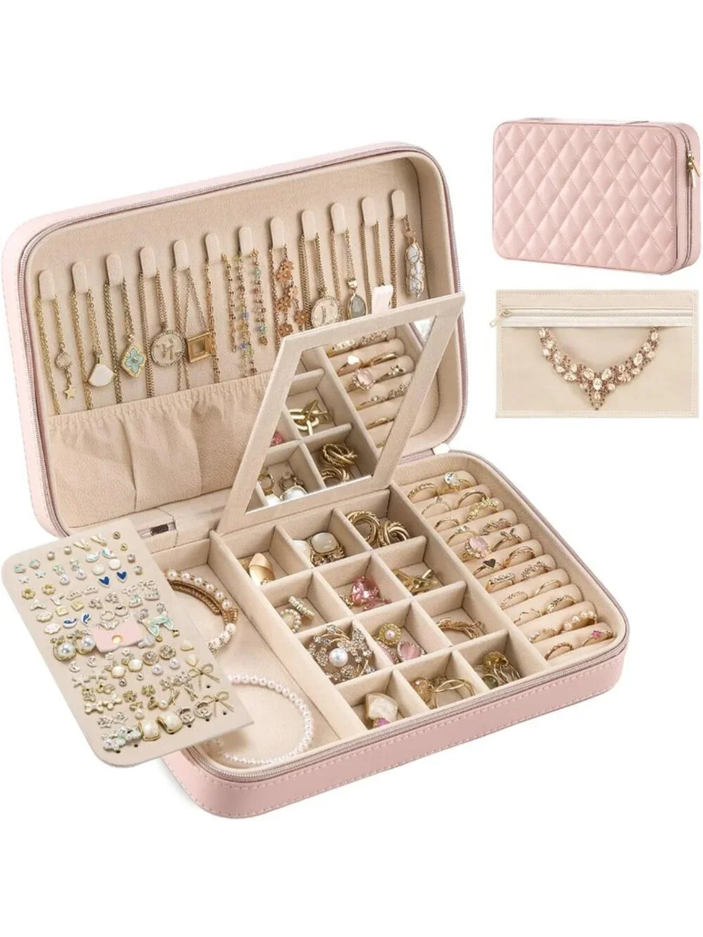 Stylish Large Pink Travel Jewelry Case for Women & Girls - Perfect Organizer